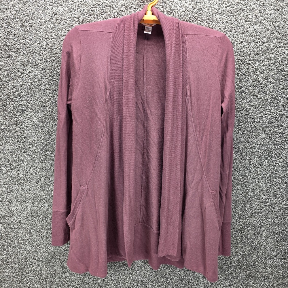 Athleta Pranayama Wrap Cardigan Burgundy Modal Blend Open Front Pockets Size Med